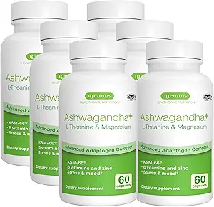 Igennus High Strength Ashwagandha Stress Relief Complex, L- Theanine & Magnesium & KSM- 66 Root Extract Adaptogens, Methylerede B-vitaminer, Ro & søvn support, Clean Label, 360 Veganske kapsler