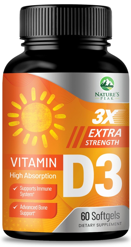 D3- vitamin 5000 IE Softgels (125 µg) - ekstra styrke Vitaminer D-3 Kosttilskud til ben, tænder, muskulatur sundhed & immunforsvar, hurtig Absorbtion Mini D Softgel, non- GMO, gluten fri - 60 Tæl