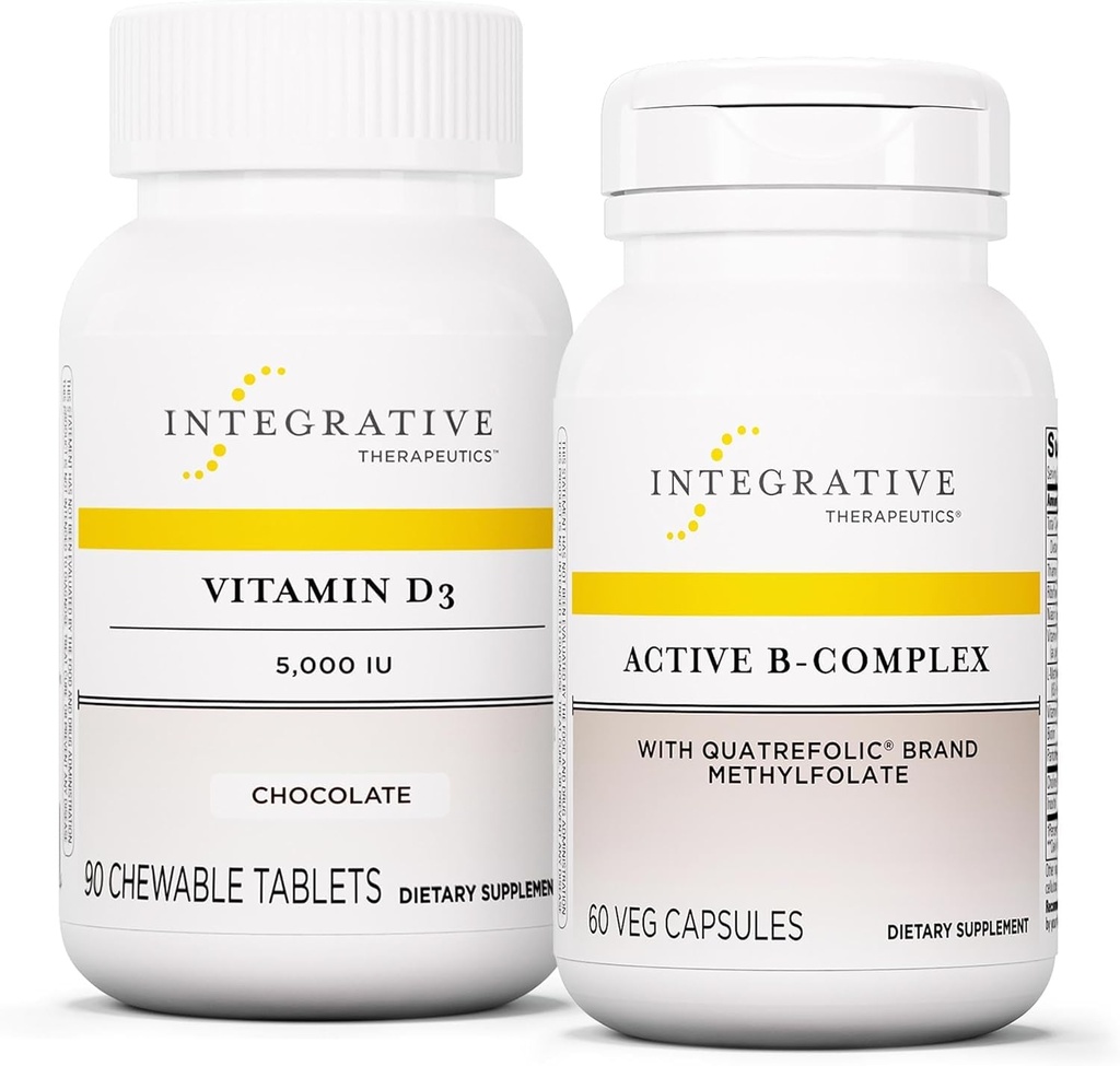 Integrativ terapi Bundle med aktiv B- Complex, 60 kapsler & vitamin D3 125 mcg, 90 tyggetabletter - Aktiv B- Complex til at understøtte energi Metabolisme * - Vitamin D3 til at støtte ben sundhed *