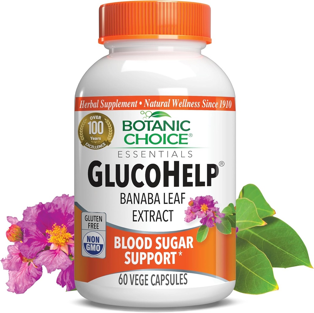 Botanic Choice Gluco Hjælp Banaba Leaf Extract- Gluten Gratis, Non- GMO til mænd og kvinder, 60 kapsler