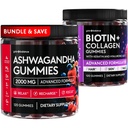Ashwagandha Gummies 2000mg and Biotin Collagen Gummies 10000mcg Bundle for Women Men Relaxation Hair Growth Skin Nails - Sugar Free Vegan Pectin with Keratin Hyaluronic Acid Magnesium Zinc Vitamin D3