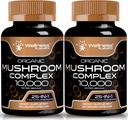WELLENess LASSRX Mushroom Supplement Kapsler 10: 1 Uddrag, Mushroom Complex Kapsler 1000mg, Lions Mane Supplement med Tyrkiet Hale, Cordyceps, Reishi - 2 Pack