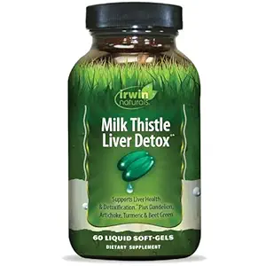 Irwin Naturals Milk Thistle Lever Detox - 60 Flydende Soft- Gels, understøtter leversundhed med Mælkebøtte, Artiskok, Gurkemeje & Grønne Beet Root - 30 Total Servering