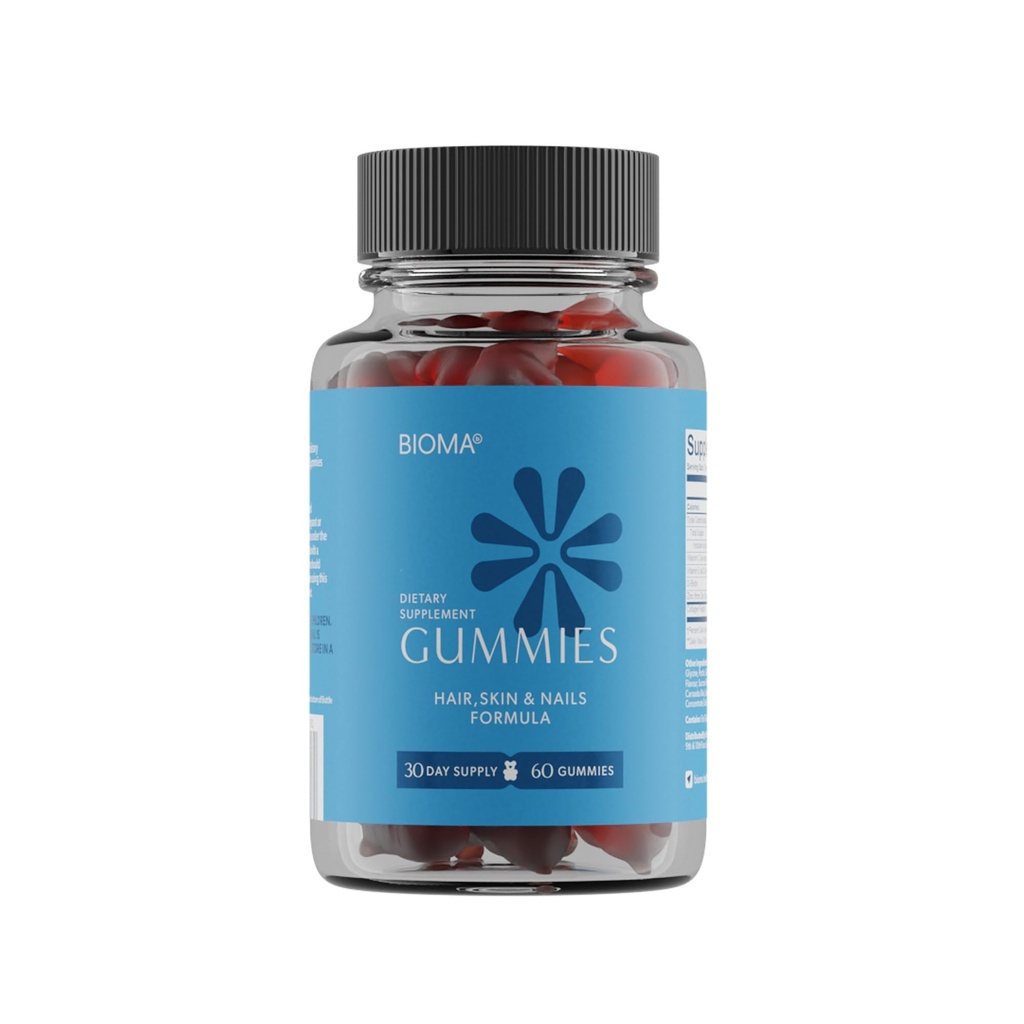 BIOMA Hair, Skin & Nails Beauty Gummies - Supports Growth & Strength with Biotin, Collagen, Zinc & Vitamins C & D - Gluten-Free - 60 Gummies (30-Day Supply)