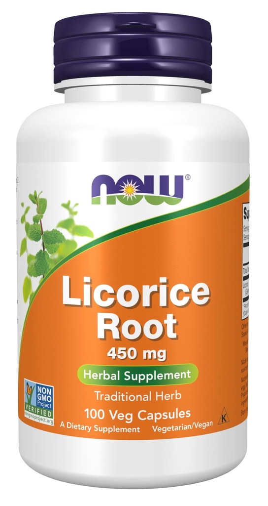 Now Supplements, Lakrids Root (Glycyrrhiza glabra) 450 mg, Urtetilskud, 100 Veg Kapsler