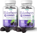 Elderberry Gummies med C-vitamin og zink - immunbooster Elderberry Gummies For voksne og børn - Veganske naturlige ingredienser Defense Multivitaminer med antioxidant Support (120 Gummies)