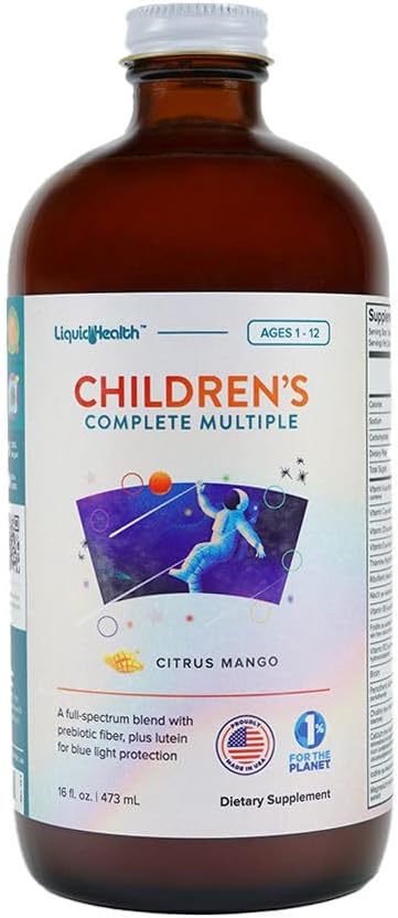 LIQUIDSUNDHED Børns komplette flydende multivitamin til børn, Tandlæger - Essentielle vitaminer, næringsstoffer & mineraler, immunstøtte, Gut Health - Made in USA, Vegan, Non GMO, Sugar- Free (16 oz)