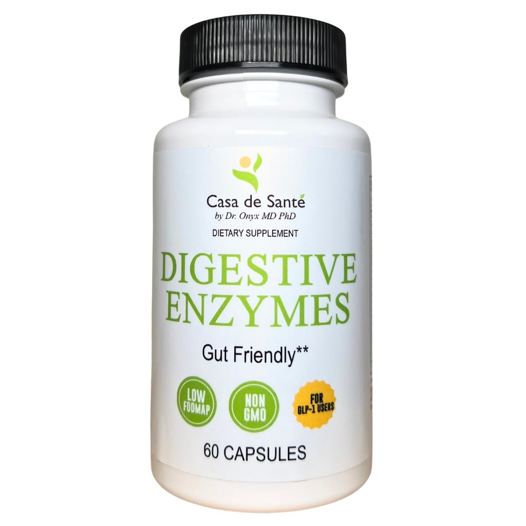 Casa de Sante FODMAP fordøjelsesenzymer, ingen høj inulin, Keto Carnivore Intolerance Support, 18 Multi Enzyme Amylase Bromelain Lipase Lactase Protease Papain Alpha galactosidase, Mere - Ingen GMO