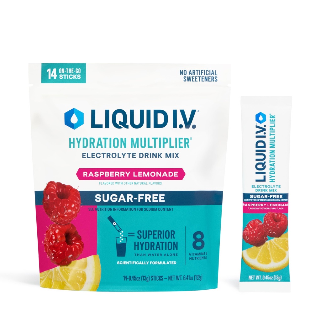 Væske I.V. ® Hydration Multiplier Sugar- Free - Raspberry Lemonade Mex124; Elektrolyte Powder Drink Mix Mex124; 1 pakke (14 Servere)