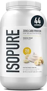 Isopure Zero Carb 100% Pure Whey Isolate Protein Powder, Lactose Free, Gluten Free, Med vitaminer, Banan Cream, 25g Protein Per Servering, 3 Lbs, 44 Servering (Packaging May Vary)