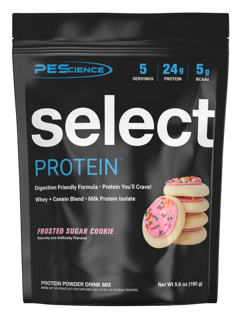 PEScience Select Protein Powder, Whey and Casein Blend, Lean Protein Powder for Women and Men, Low Calorie, Low Carb, Keto Friendly, Gluten Free, Frosted Sugar Cookie - 5 Servings