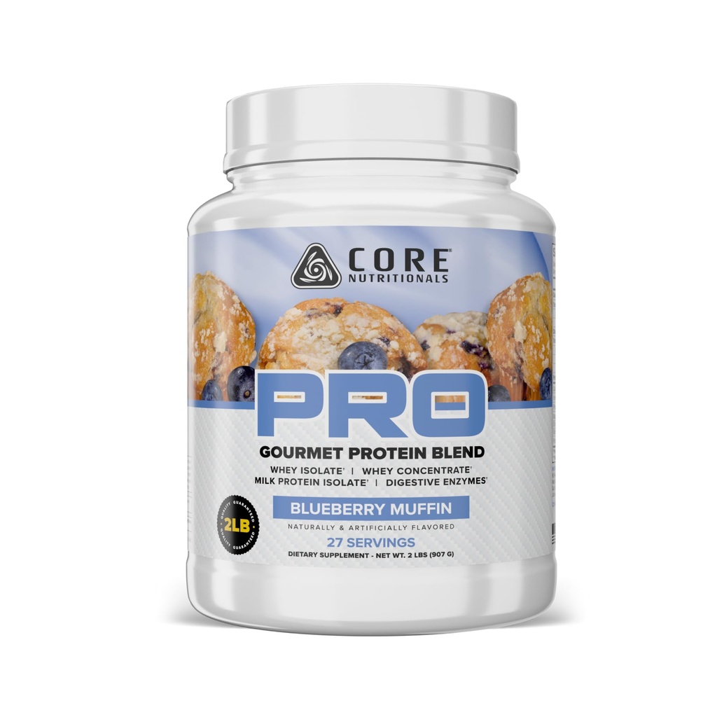 Core Nutritionals PRO Gourmet Protein Blend | Whey Protein Blend |with MCTs & Digestive Enzymes | Sustained Release Protein & Recovery Support | 27 Servings (Blueberry Muffin)