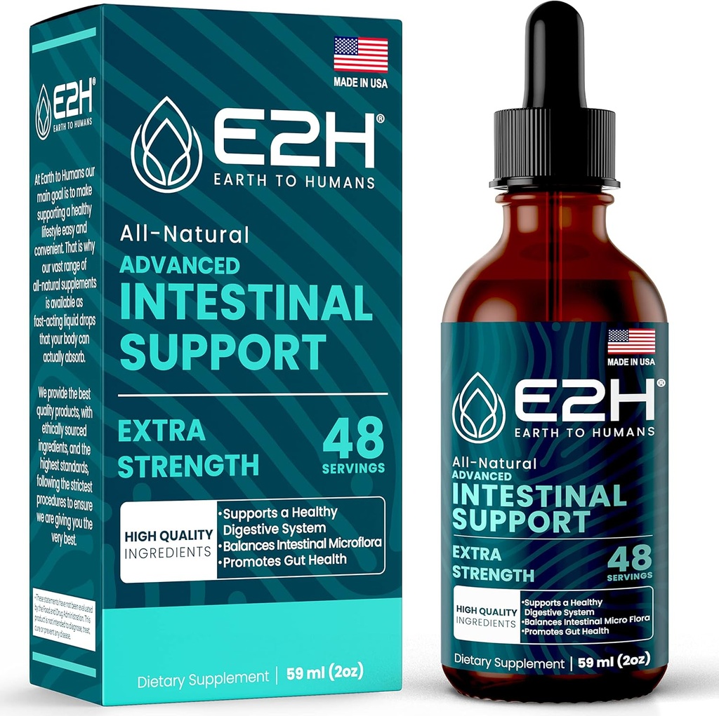 E2H Advanced Intestinal Support - Natural Intestinal Cleanse and Diguestive Cleanse Supplement - Wormwood and Black Walnut Extract - Non- GMO, Vegan - 2 Fl Oz