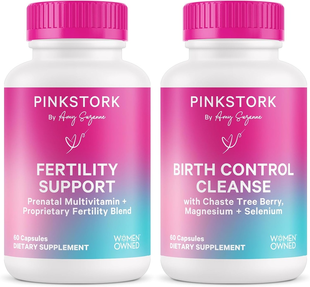 Pink Stork Graviditet Prep & Fertilitet Support - Vitex, Inositol, Folate - Fødselskontrol Cleanse - 2 Pack