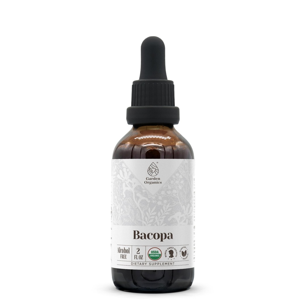 Bacopa USDA Organic Measures 124; Alkoholfri ekstrakt, Organic Herbal Drops, Supplement, Afslapning, Positive Cognitive Effect