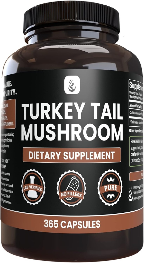 Pure Original Ingredienser Tyrkiet Tail Mushroom, (365 kapsler) Ingen Magnesium eller ris Fillers, Altid Pure, Lab Verified