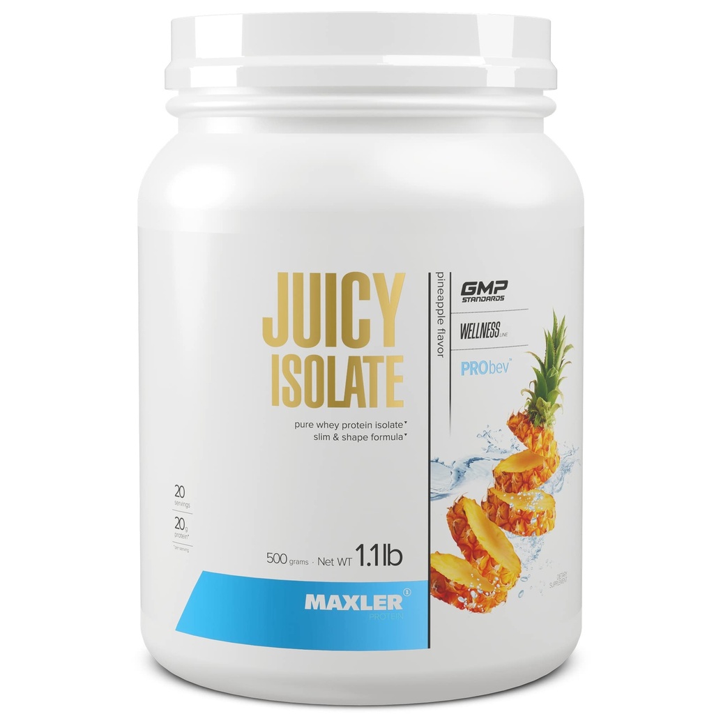 Maxler Juicy Isolate Protein Powder - Clear Whey Isolate - Low Lactose, Fat Free, Sugar Free Muscle Recovery Drink for Pre & Post Workout - 90% af Protein per servering - Ananas 1.1lb (20 Servere)