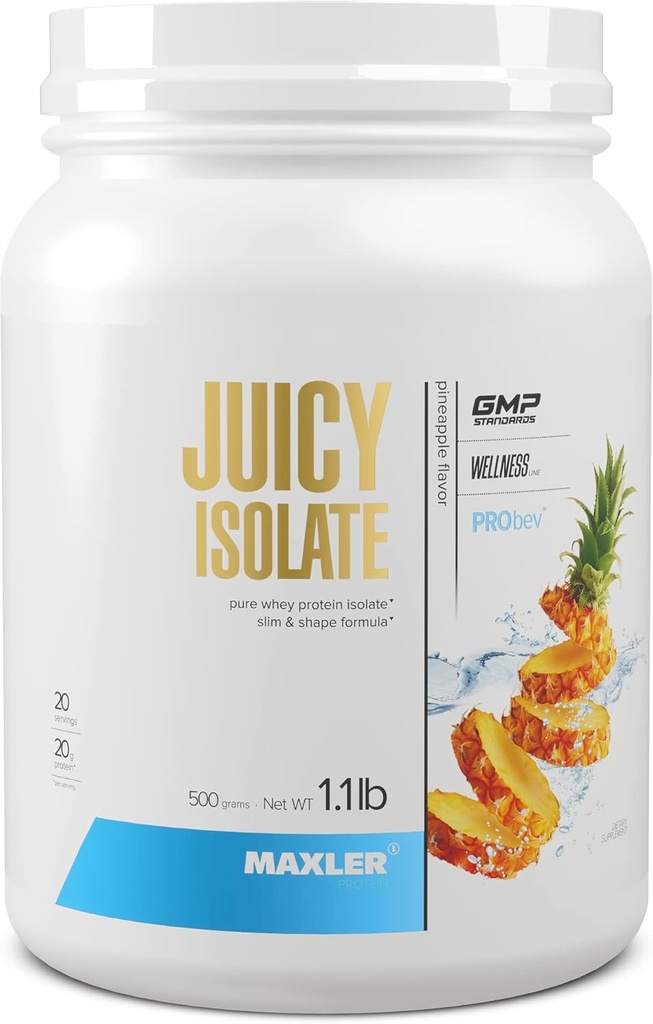 Maxler Juicy Isolate Protein Powder - Clear Whey Isolate - Low Lactose, Fat Free, Sugar Free Muscle Recovery Drink for Pre & Post Workout - 90% af Protein per servering - Ananas 1.1lb (20 Servere)