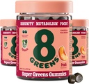 8Greens Supergreens Gummies Buddy 124; Super Green Powder Superfood Gummy for Metabolisme, Immunitet & Fokus, fordøjelsessygdomme Enzymer, Organisk: Chlorella, Spirulina, Aloe Vera, Peach Flavor, 150 Greve