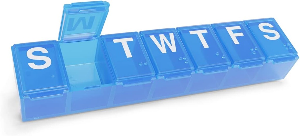 EZY DOSE Weekly (7-Day) Pill Organizer, Medicine Planner, Vitamin Organizer Box, Case for Supplements and Fish Oils, Praktisk og nem at bruge Medium Compartments, Travel Friendly, Blue, BPA Free