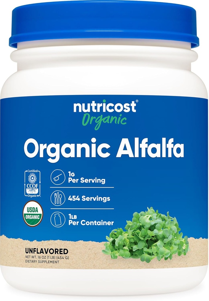 Nutricost Organic Alfalfa Powder 1LB - USDA Certified 100% Organic, Vegetar, Non- GMO, Gluten Free