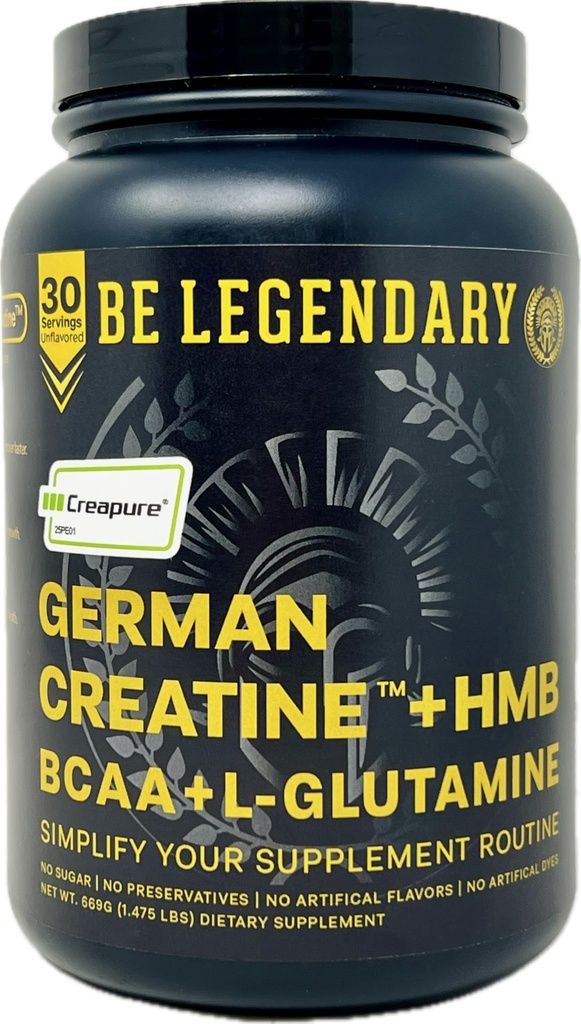 Creapure® German Creatine + HMB | Build Strength | Gain Lean Muscle | Recover Faster | Crush Plateaus | 5G Creapure® Creatine Monohydrate | 3G HMB | 8G BCAA | 5G L-Glutamine | 30 Servings | Unflavored