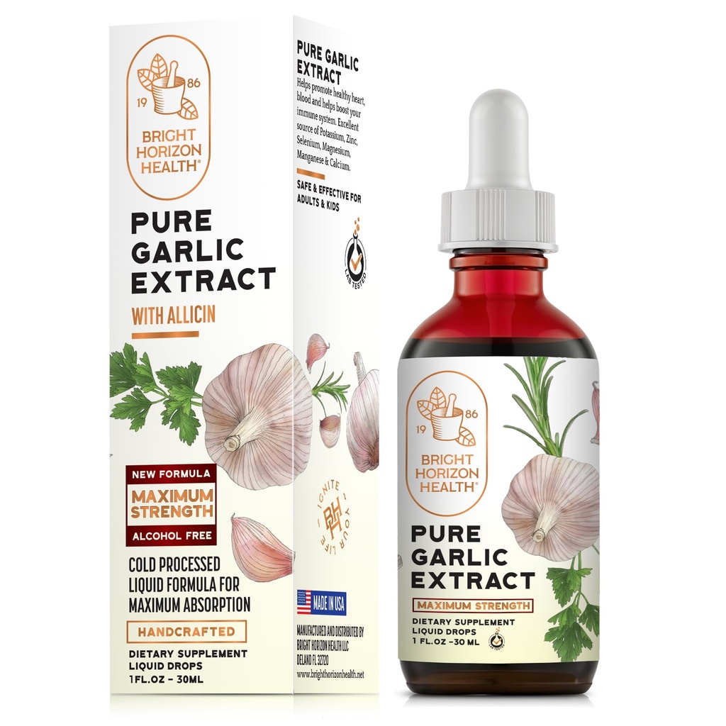 Ren hvidløg ekstrakt - Allicin supplement - immunforsvar. Alkohol- Free Formel, Vegansk, Rå, Superfood - Flydende hvidløg Oliedråber - 1 fl.oz