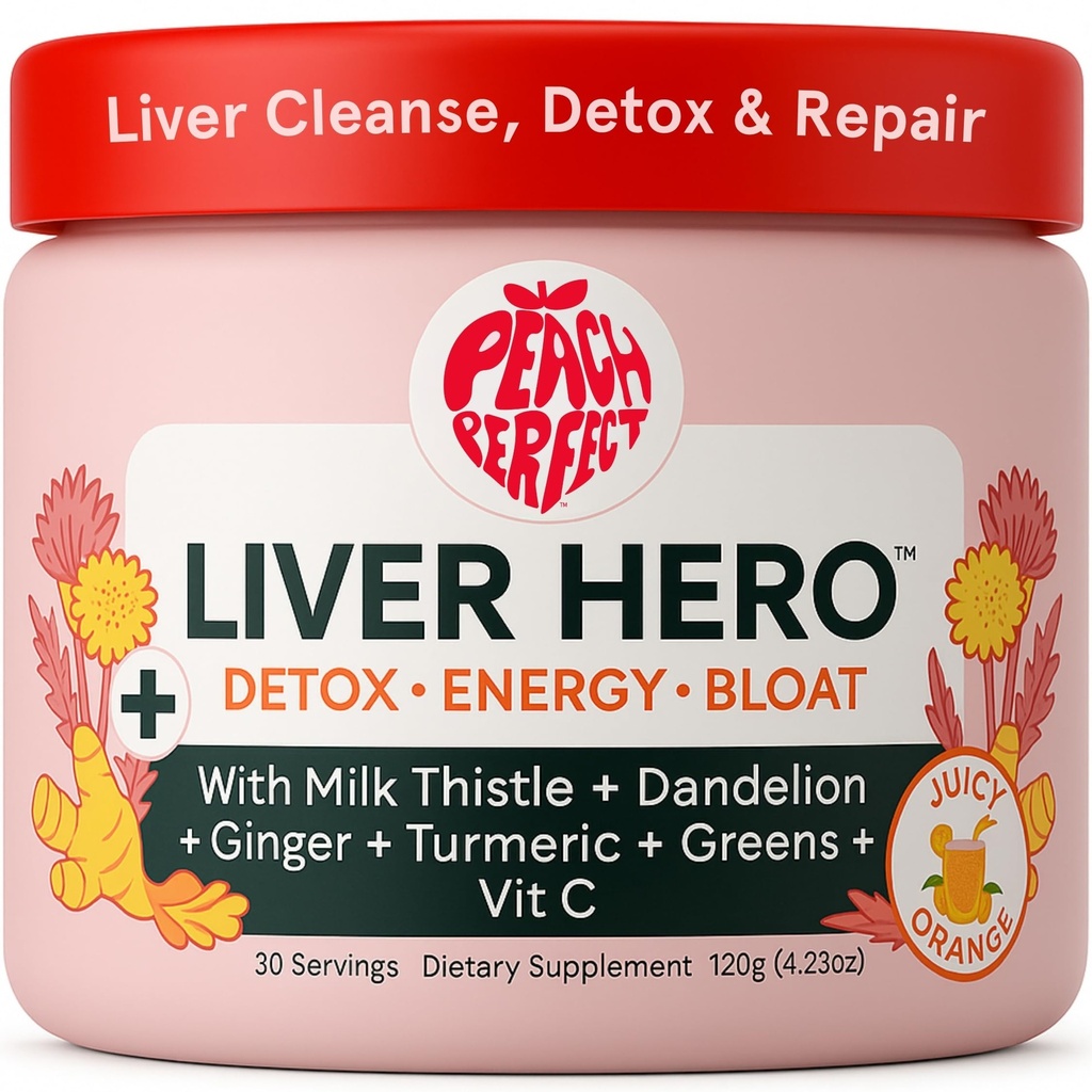 Peach Perfect Liver Hero – Premium Liver Detox and Bloat Support Powder for Women | Milk Thistle, Dandelion, Turmeric, Ginger, Chlorophyll and Vitamin C | Daily Energy, Digestion and Skin Clarity | Juicy Orange Flavor – 30 Servings