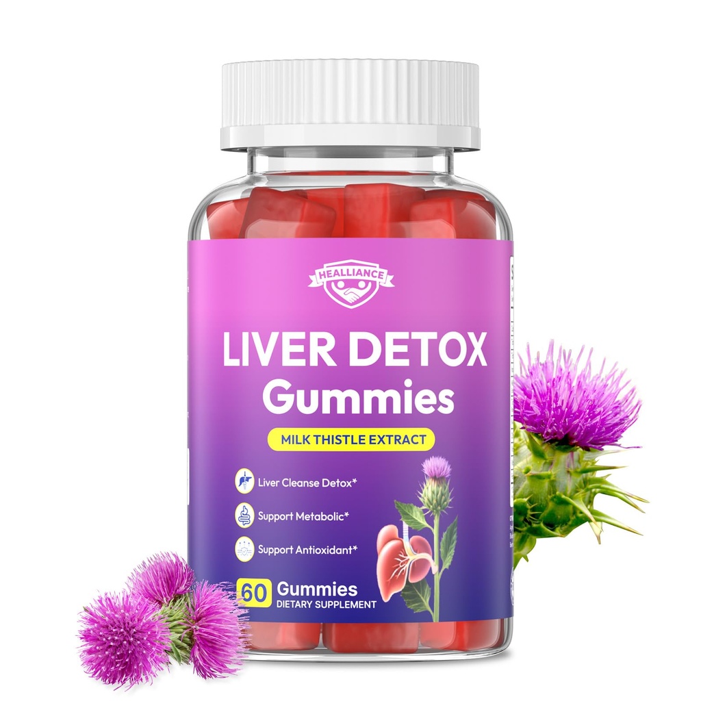 Liver Cleanse Detox & Repair Gummies - Formulated with 1000mg Standardized Milk Thistle Extract, Turmeric and NAC for Liver Support Detox and Gut Balance, Sugar Free Vegan 60 Count Berry Lemon