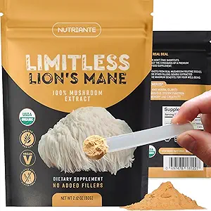 Premium USDA Organic Lions Mane Extract Powder - Pure Nootrop Mushroom supplement til fokus, hukommelse, nerve & immunforsvar - 15: 1 Dual Extract, Vegan, Gluten- Free, Non- GMO by Nutriante, 2.12 Oz