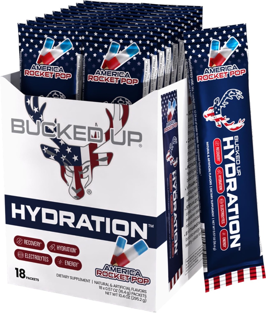 Bucked Up Hydration - Rocket Pop | Electrolyte and Hydration Powder Drink Mix | 18 Packs (18 Servings)
