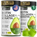 Biotin og Collagen Peptid Gummier for hårvækst, hud og negle 120 stk. (2 Pack) - 82000 Mcg - Biotin Chewables med Keratin Max Strength - Skønhed Gummies for kvinder og mænd - Sukker fri, ikke-GMO