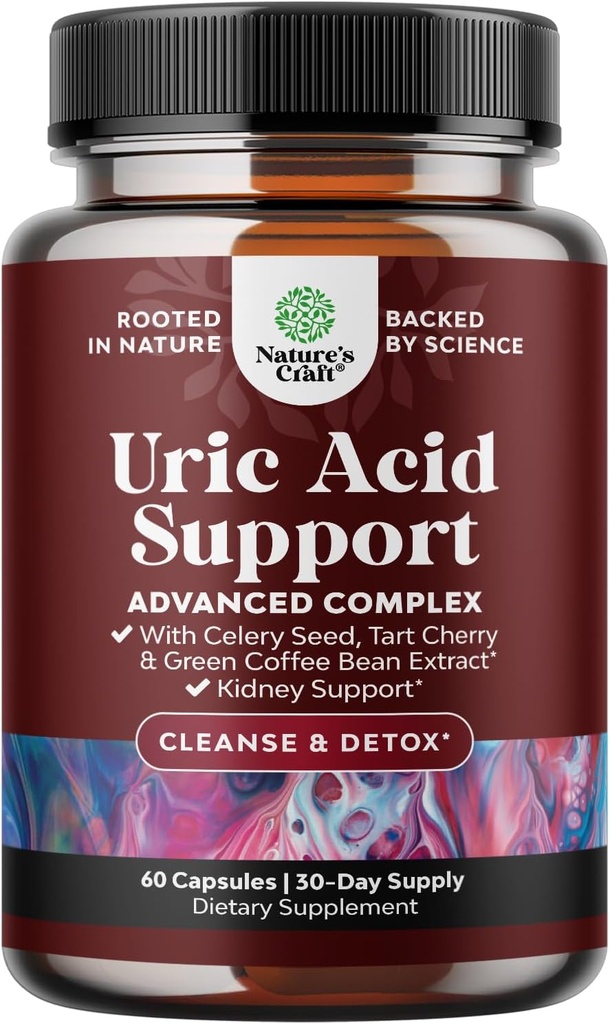 Green Coffee Bean Extract til Urisyre Cleanse & Detox - Grønne kaffebønner med gurkemeje, Tart Cherry & Selleri frø til voksne - Daglig Urisyre Flush til Joints Support & Nyre Cleanser - 60 Ct
