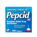 Pepcid AC Original Strength Heartburn Relief Tablets, OTC Medicine Prevents & Relieves Heartburn Due to Acid Indigestion & Sour Stomach, 10mg Famotidine Acid Reducer, Fast-Acting, 90 ct