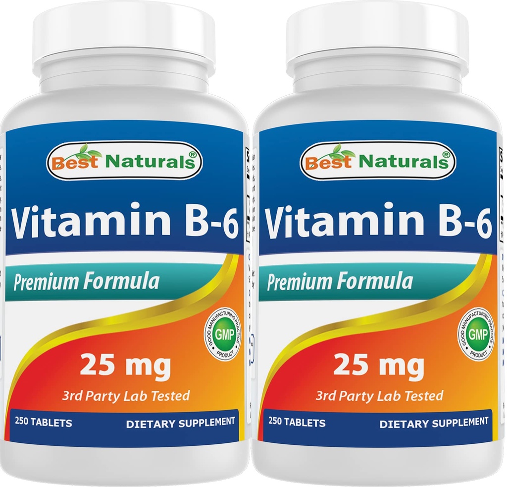 Bedste Naturals Vitamin B6 25mg 250 tabletter (250 greve (pakke med 2))
