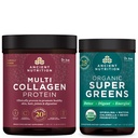 Ancient Nutrition Multi Collagen Protein Powder, Unflavored, 60 Servere + Supergreens Powder, Green Flavor, 25 Servere