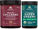 Ancient Nutrition Multi Collagen Protein Powder, Unflavored, 60 Servings + Supergreens Powder, Greens Flavor, 25 Servings