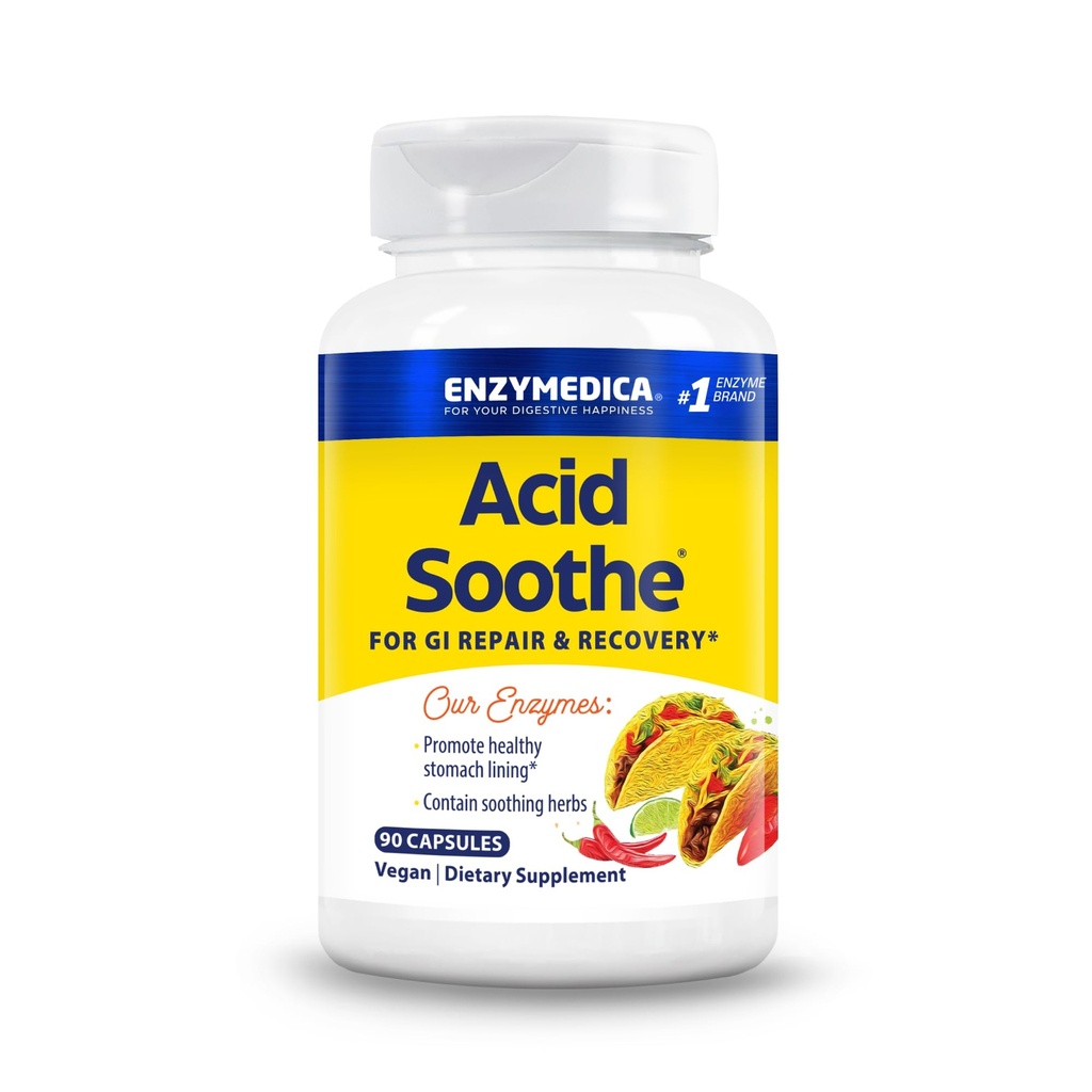 Enzymedica, Acid Soothe, Support for Occasional Heartburn, 3-in-1 Formula with Enzymes & Soothing Herbs, 90 Count