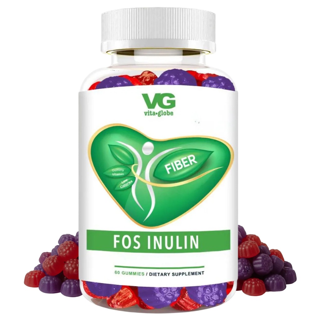 VITA GLOBE Prebiotic Fiber Gummies with FOS Inulin, Sugar-Free Daily Fiber Supplement, Supports Digestive Health, Gut Balance & Regularity, Vegan, Non-GMO, Fiber Gummies – 60 Count (Pack of 1)