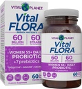 Vital Planet - Vital Flora Kvinder Over 55 Daglige Probiotiske, 60 Millioner CFU, Diverse Strops, Organic Prebiotics, Vaginal og immunforsvar, fordøjelsesprobiotika til kvinder 60 Kapsler