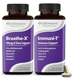 LifeSeasons Breathe- X med immuni- T - Allergi & Sinus Relief supplement - Understøtter sinuser & nasal ubehag - Non- Drowsy & Fast- Action- 180 kapsler
