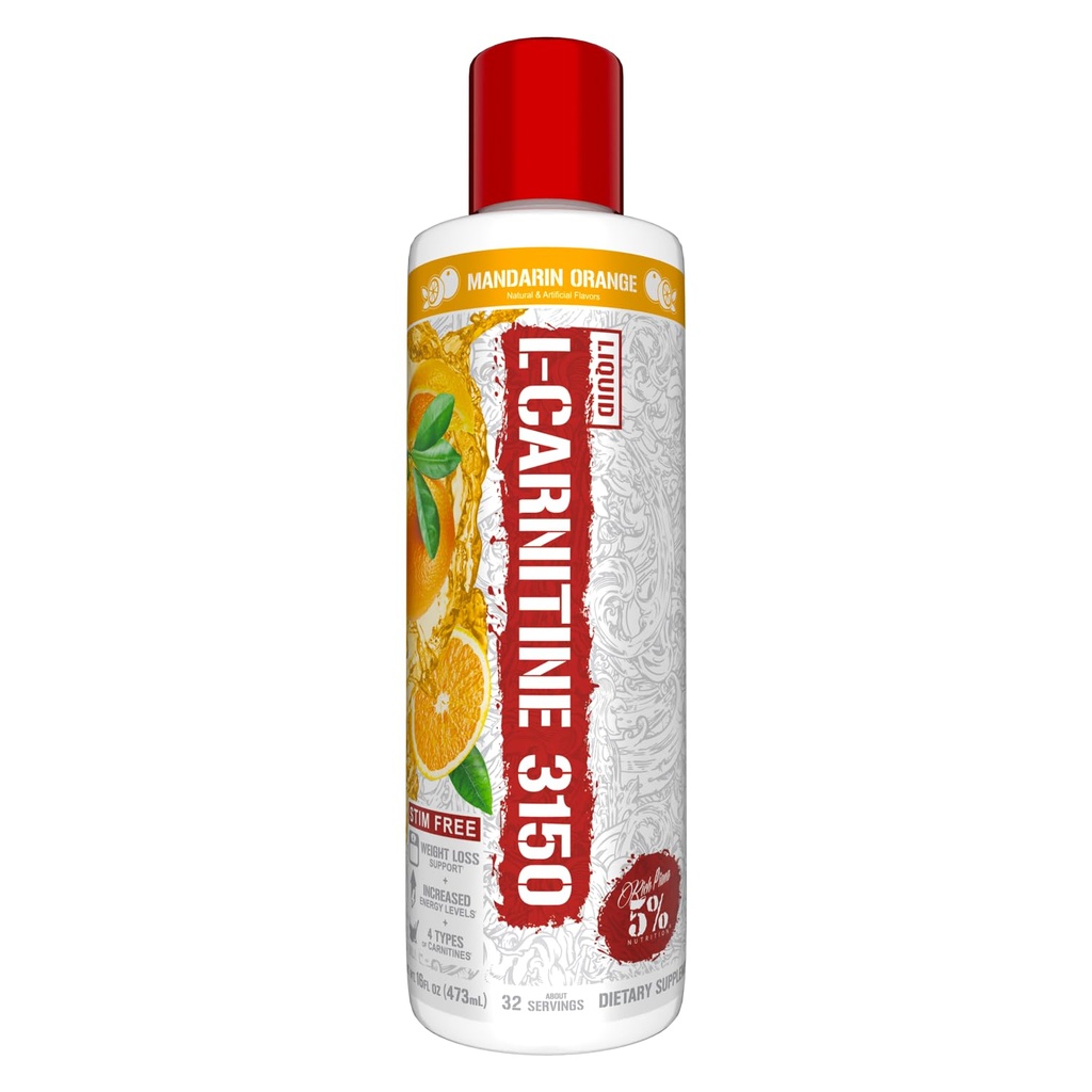 5% Nutrition Rich Piana Liquid L- Carnitin 3150; Premium 4 Source Blend + GBB, Super Carnitin (Mandarin Orange)