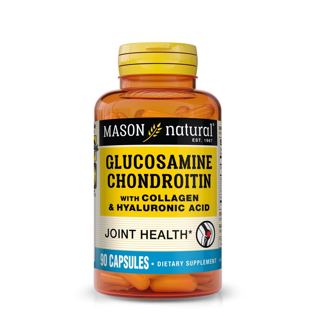 MASON NATURAL Glucosamin Chondroitin med Collagen & Hyaluronsyre, 45-dages forsyningskapsler til normal fælles, mobilitet, fleksibilitet, & Aging Support, 90 kapsler