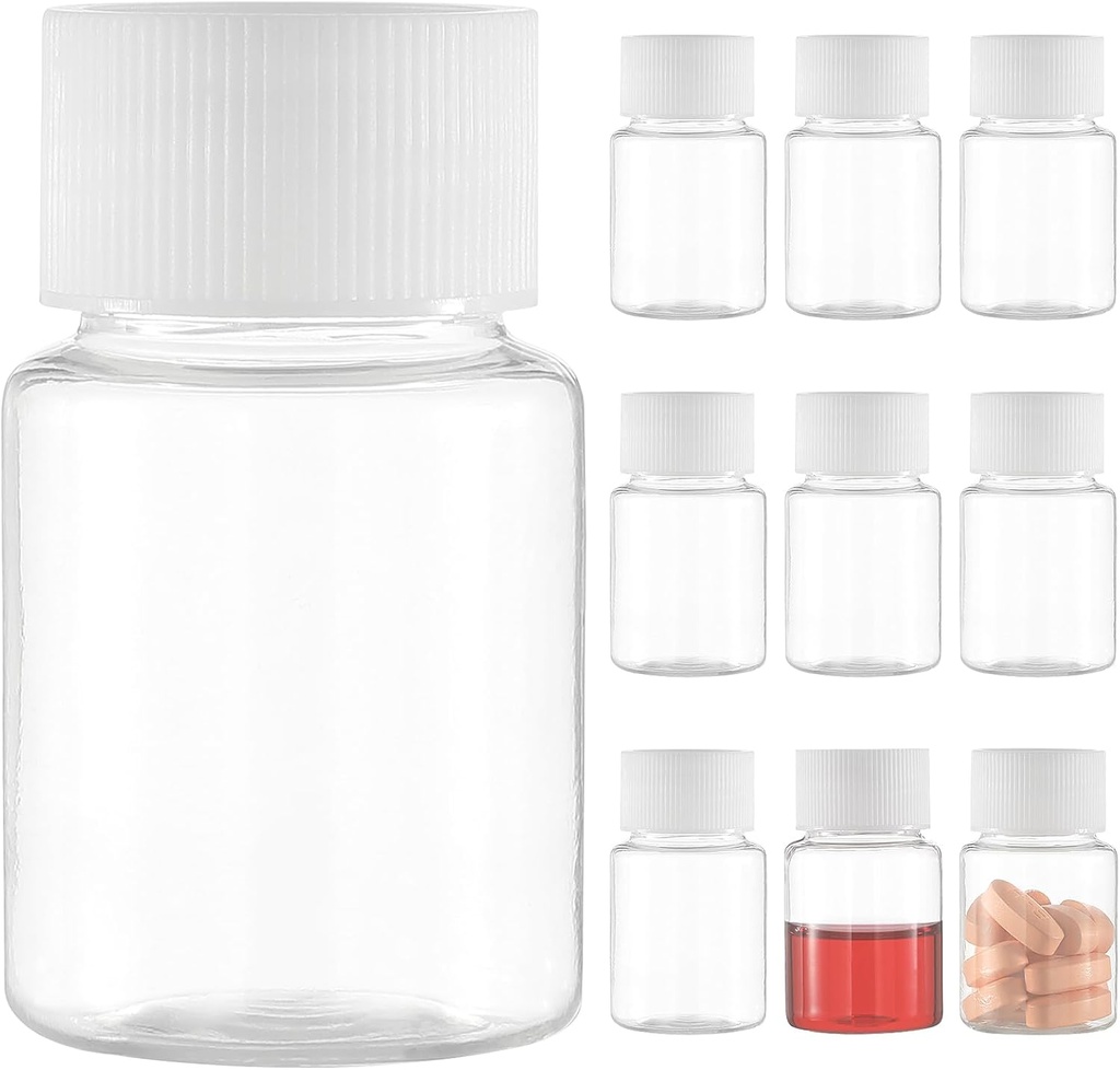 Lille Clear Pill flaske, Plastic Medicine Pill flaske, Mini Plastic Clear Tomme Reagens for flydende pulver Cylindrisk Container (10 stk, 30ml)