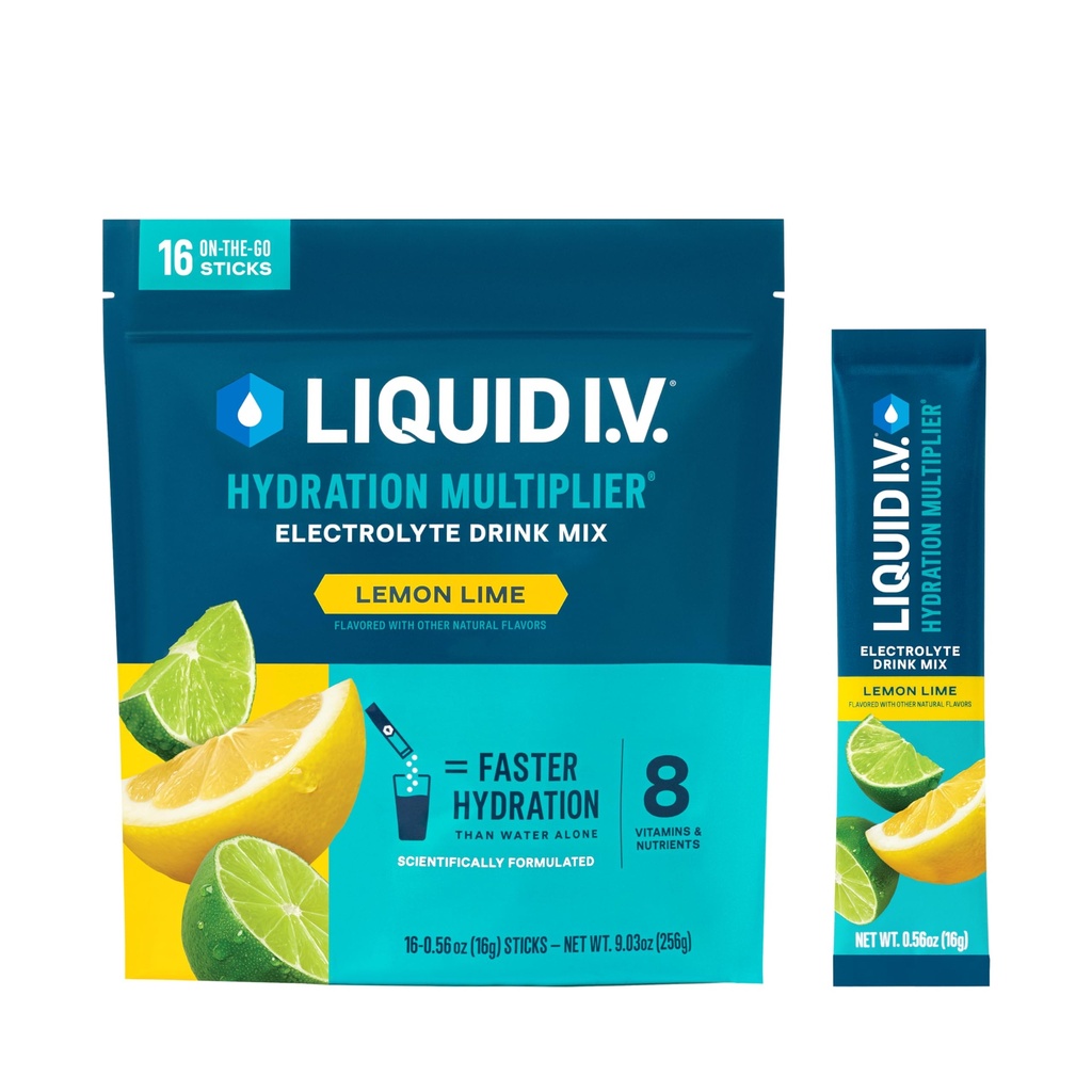 Liquid I.V. ® Hydration Multiplier - Lemon Lime Note 124; Electrolyte Powder Drink Mix Blandet 124; 1 pakke (16 Servere)