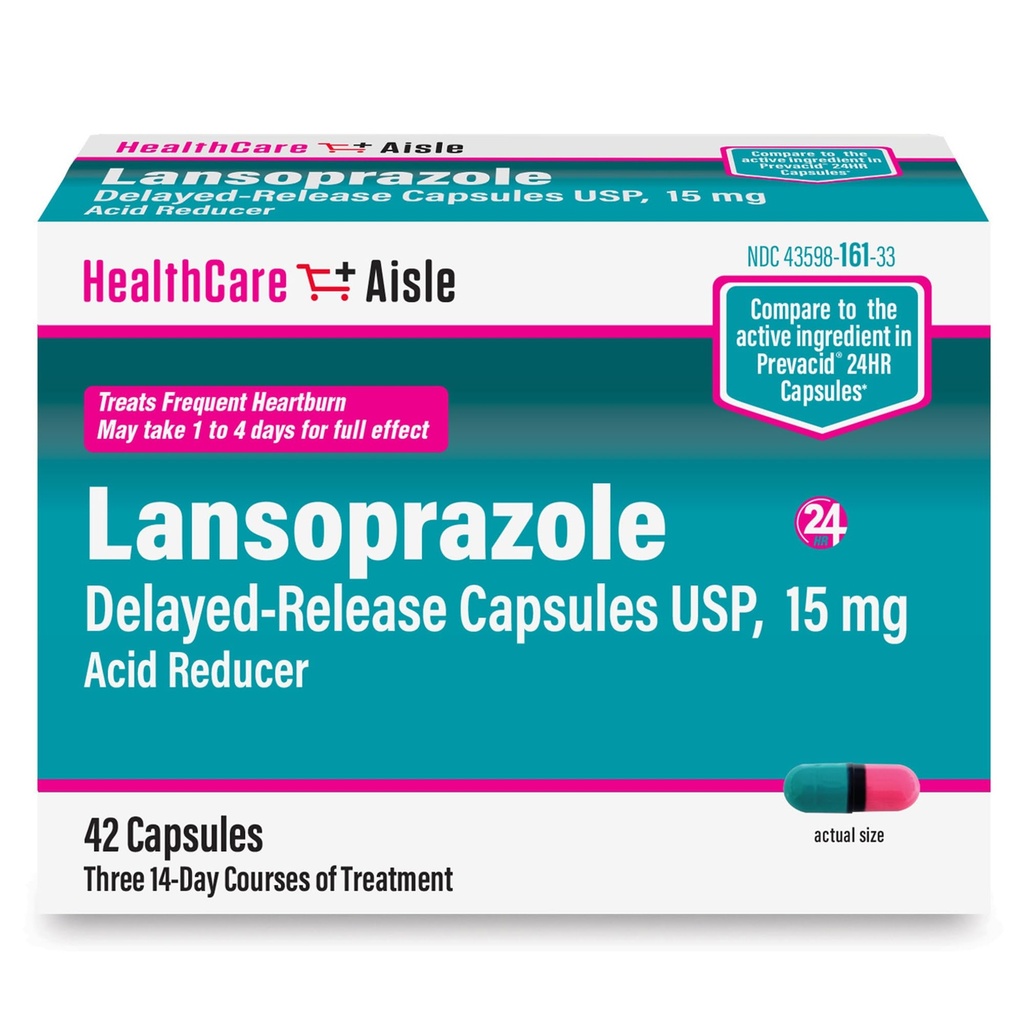 HealthCareAisle Lansoprazol 15 mg - 42 Forsinkede frigivelseskapsler - Acid Reducer, Treats Hyppig Heartburn