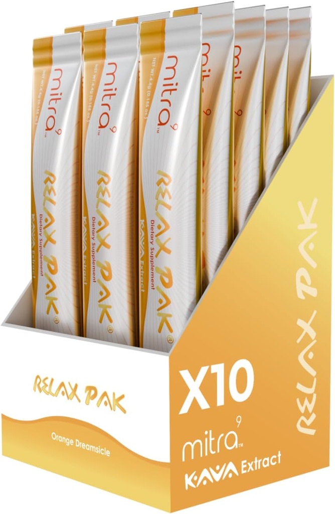 Mitra9 Kava Powder relaxPak - Orange Dreamsicle Kava Extract Powder Packets Dex124; Mood Enhancer Dex124; Plant Based Dex124; Fremme Natural Call & Clarity Dex124; Easy Open Single- Serving Stick (10)