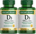 Nature's Bounty Vitamin D3 5000 IU Softgels, Rapid Release, Immune Support, Vitamin D Supplements, 240 Ct (Pack of 2)
