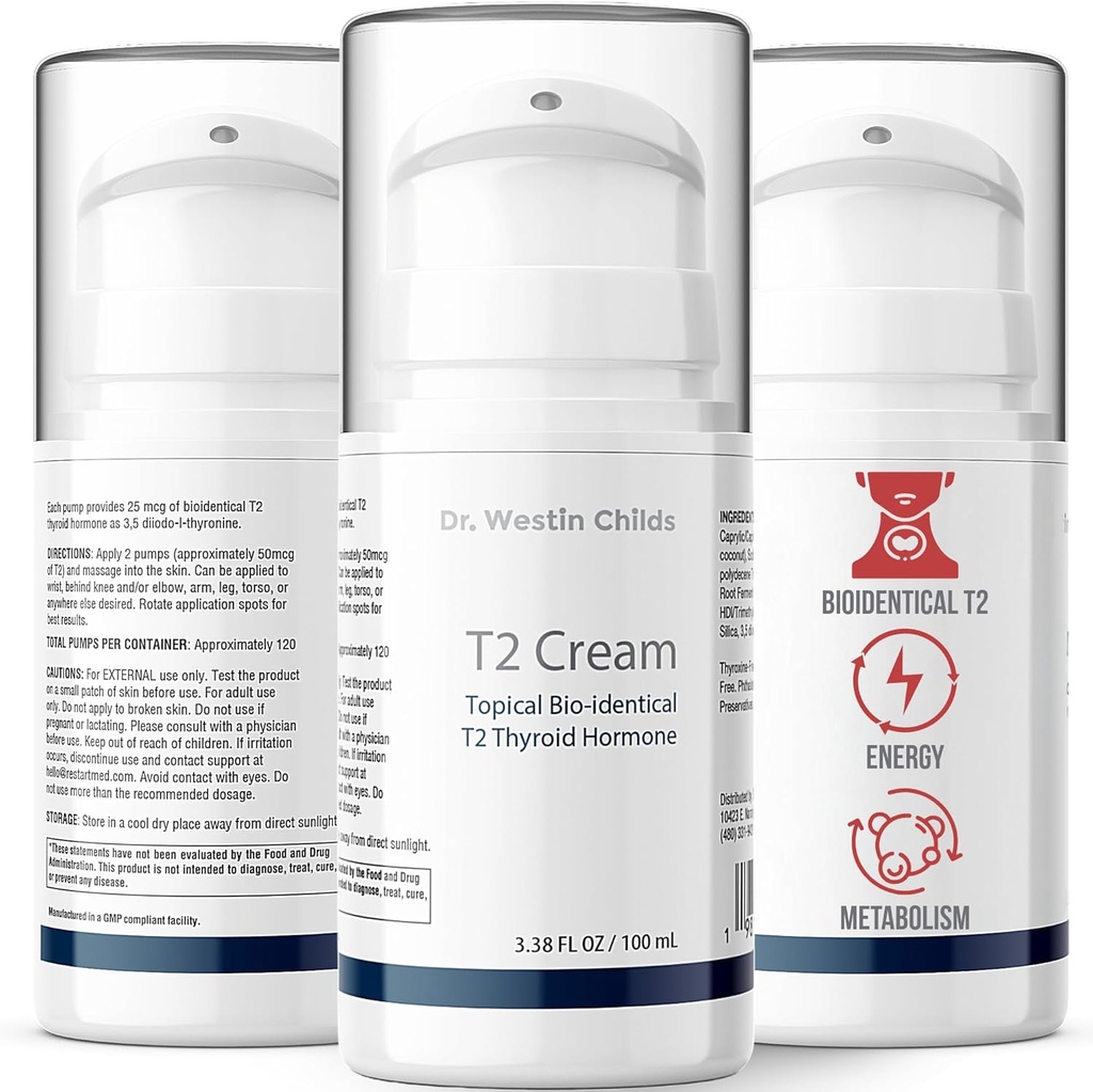 Dr. Westin Childs T2 Cream - T2 Thyreoideastøtte til kvinder med bioidentisk 3,5 Diiodo- l- thyronin i lotion form for Hormone Balance i Hypothyroidisme, Hashimotos, Thyroidektomi & Rai, 60 Servere