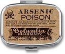 Metal 2 Segment Pill Organizer Travel Friendly Portable Compact Pill Box Cute Pill Case, for Pocket Wallets Daily Portable Medicine Vitamin Tablet Opbevaring (Arsenig Poison)
